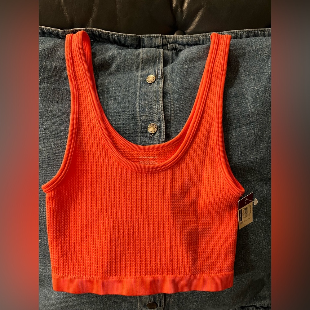 Coral Cami Bra Waffle Cropped Tank Top
